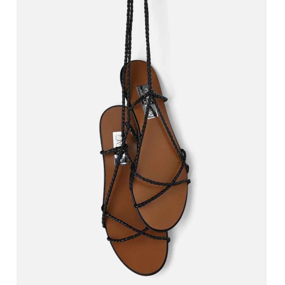 🆕Zara Braided Strap Tie Ankle Flat Leather Sandal